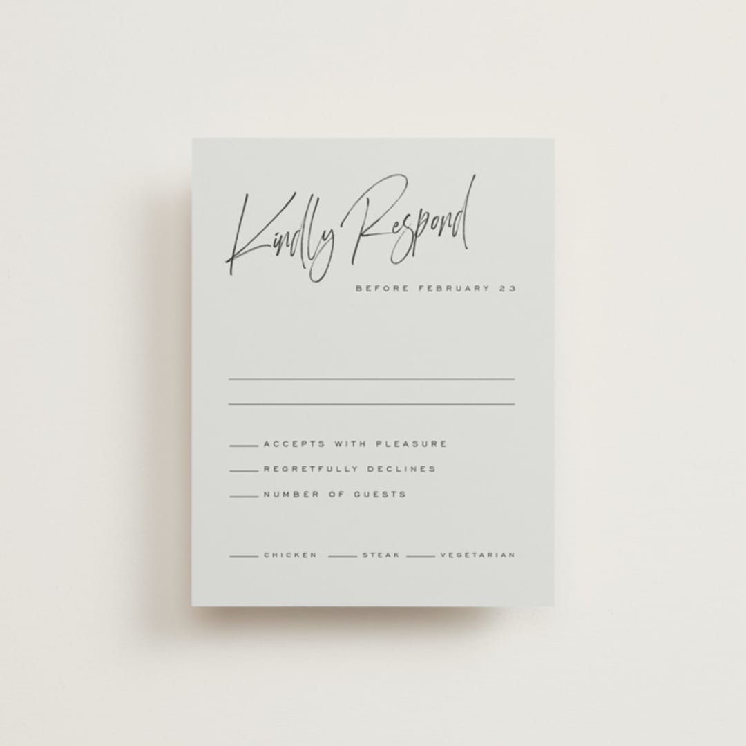 "Signature Script" - RSVP Cards in Mint by Michelle Taylor - Front
