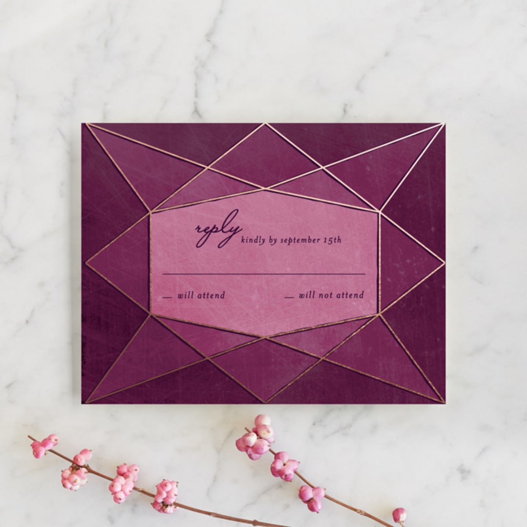 "Abstract Jewel" - RSVP Cards in Amethyst by Rebecca Bowen - Front