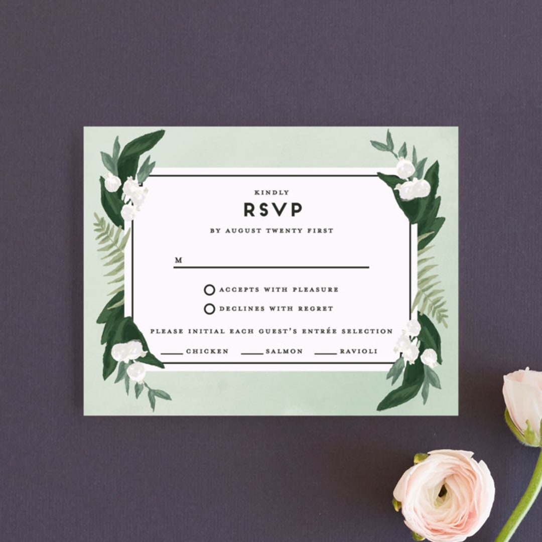 "Botanical Name Plate" - RSVP Cards in Sage by Shiny Penny Studio - Front