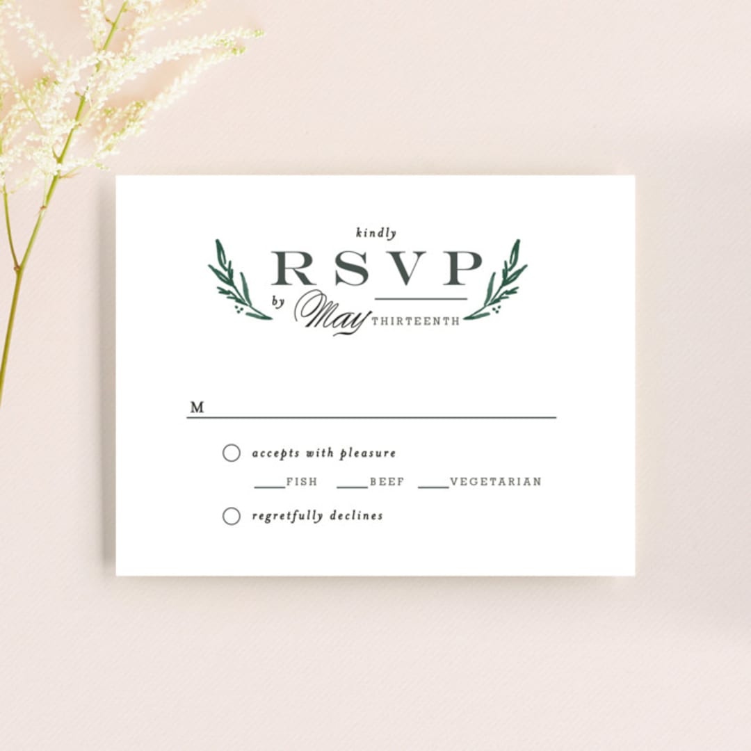 "Elegant Crest" - RSVP Cards in Forest Green by Alethea and Ruth - Front