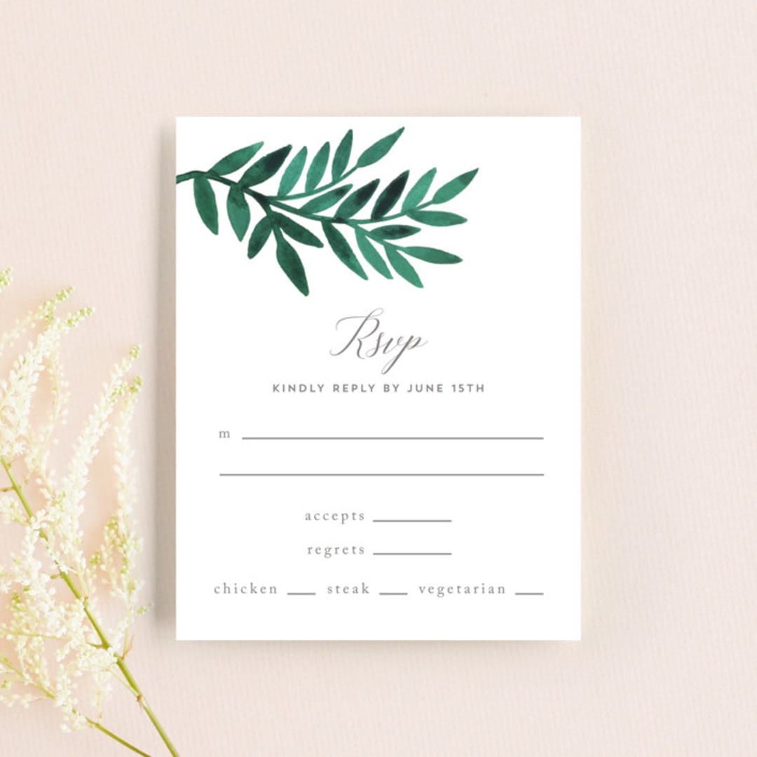 "Painted Greenery" - RSVP Cards in Evergreen by Katharine Watson - Front