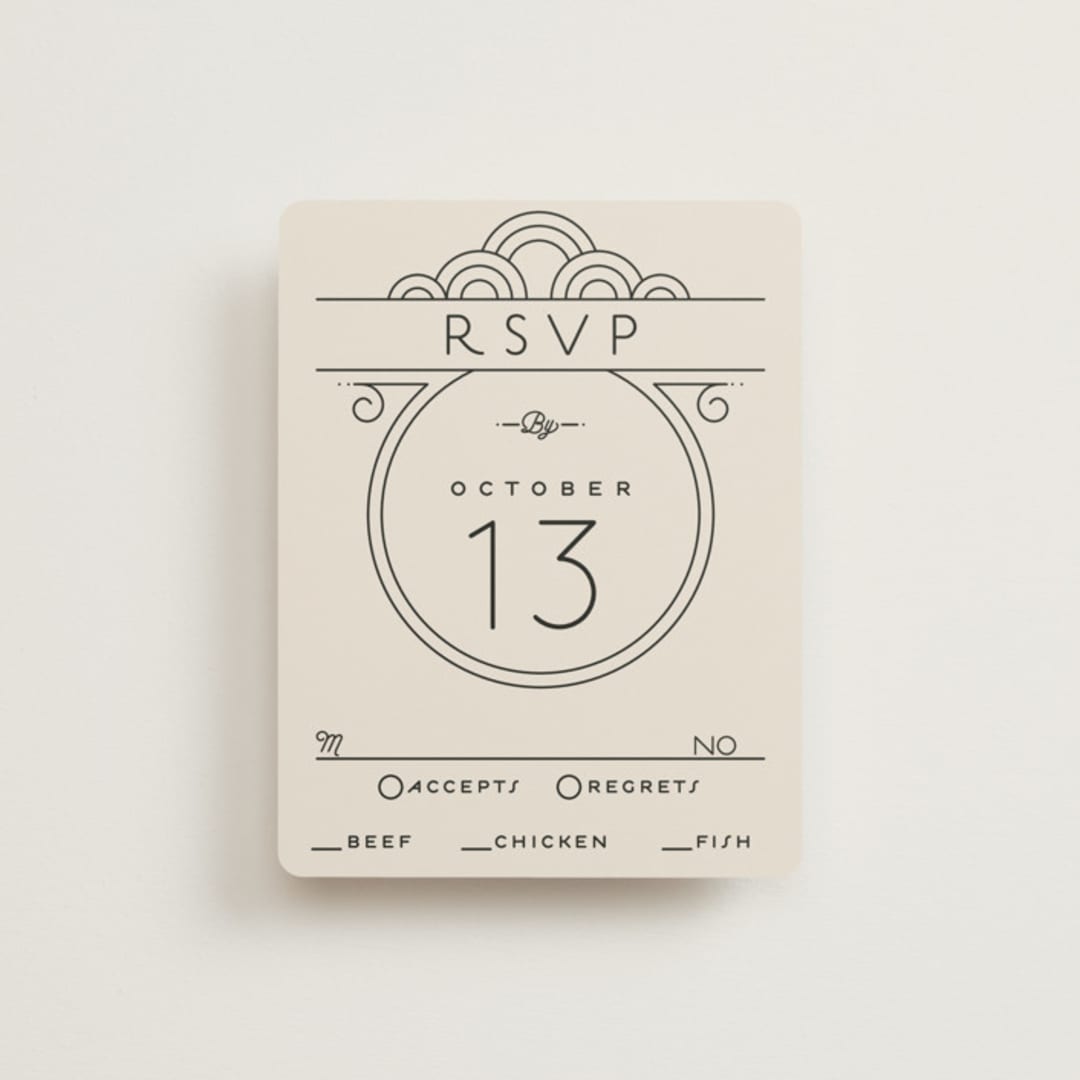"Deco Nouveau" - RSVP Cards in Cream by GeekInk Design - Front