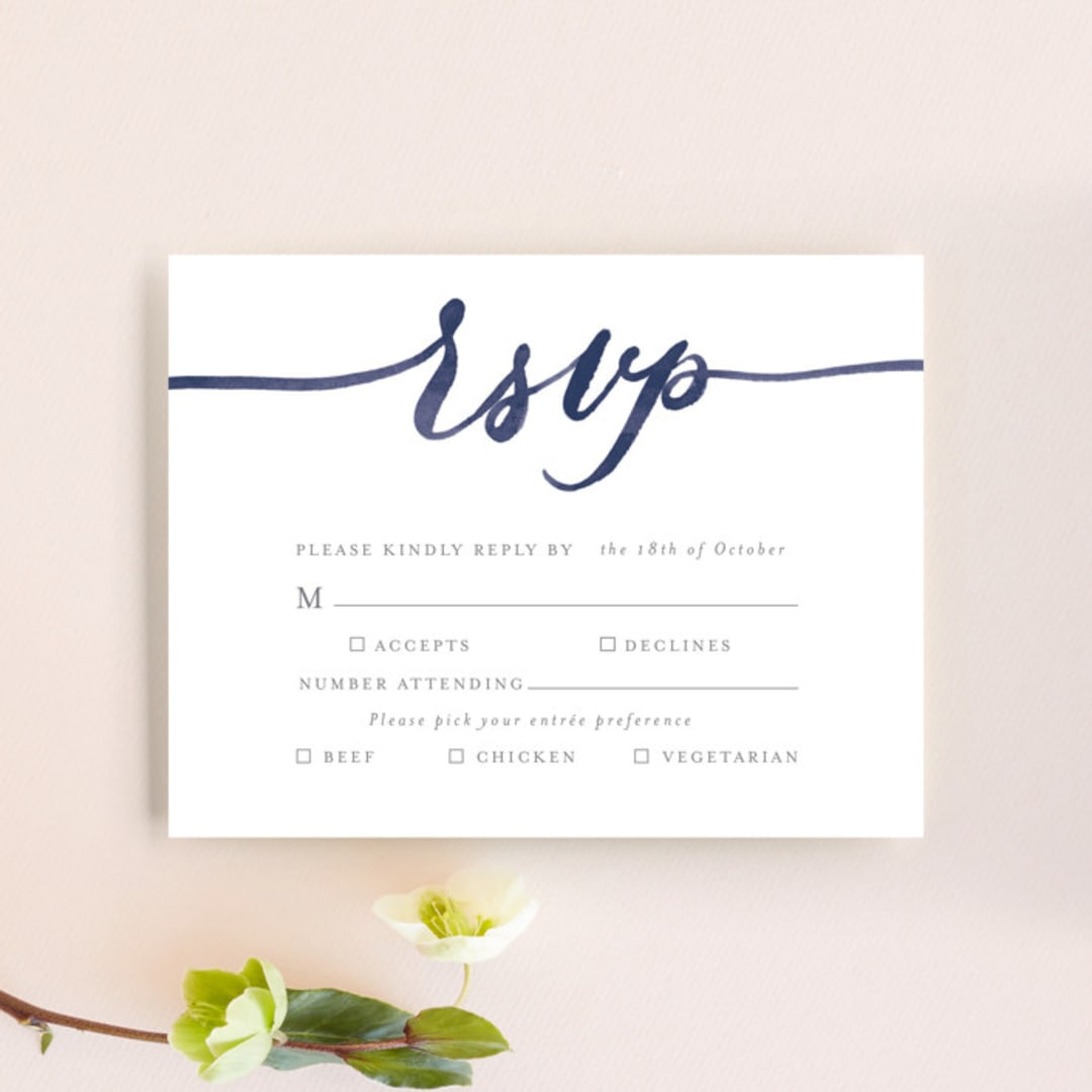 "Love" - RSVP Cards in Navy by Shannon Chen of Four Wet Feet Studio - Front