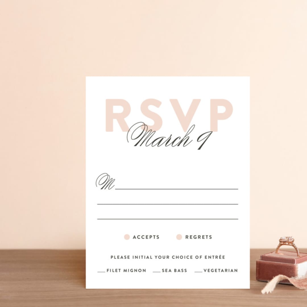 "Twirl Monogram A" - RSVP Cards in Blush by Ariel Rutland - Front