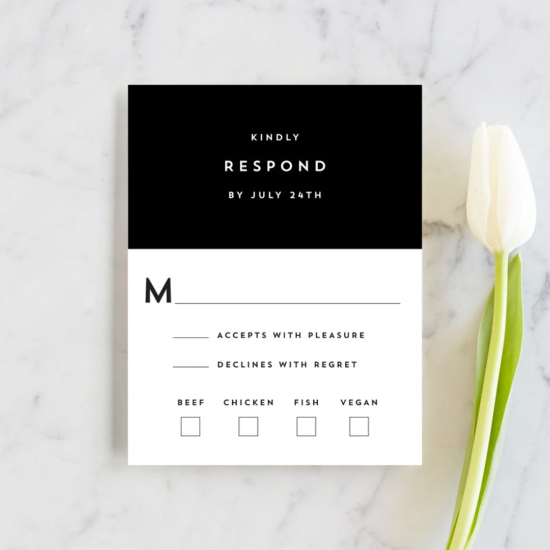 "Elan" - RSVP Cards in Tuxedo by Griffinbell Paper Co. - Front