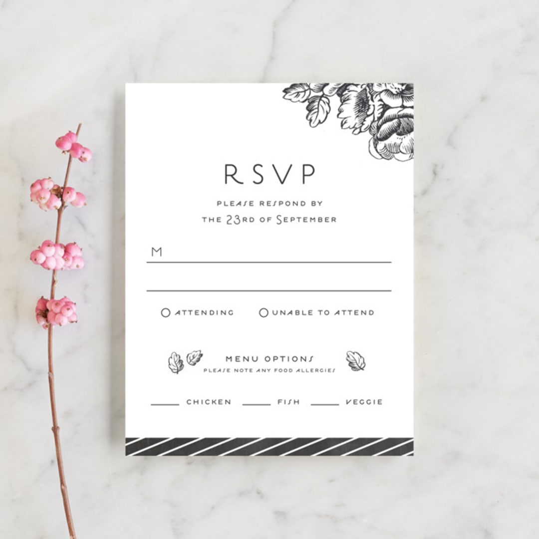 "Chalkboard Flora" - RSVP Cards in Chalkboard by Snow and Ivy - Front