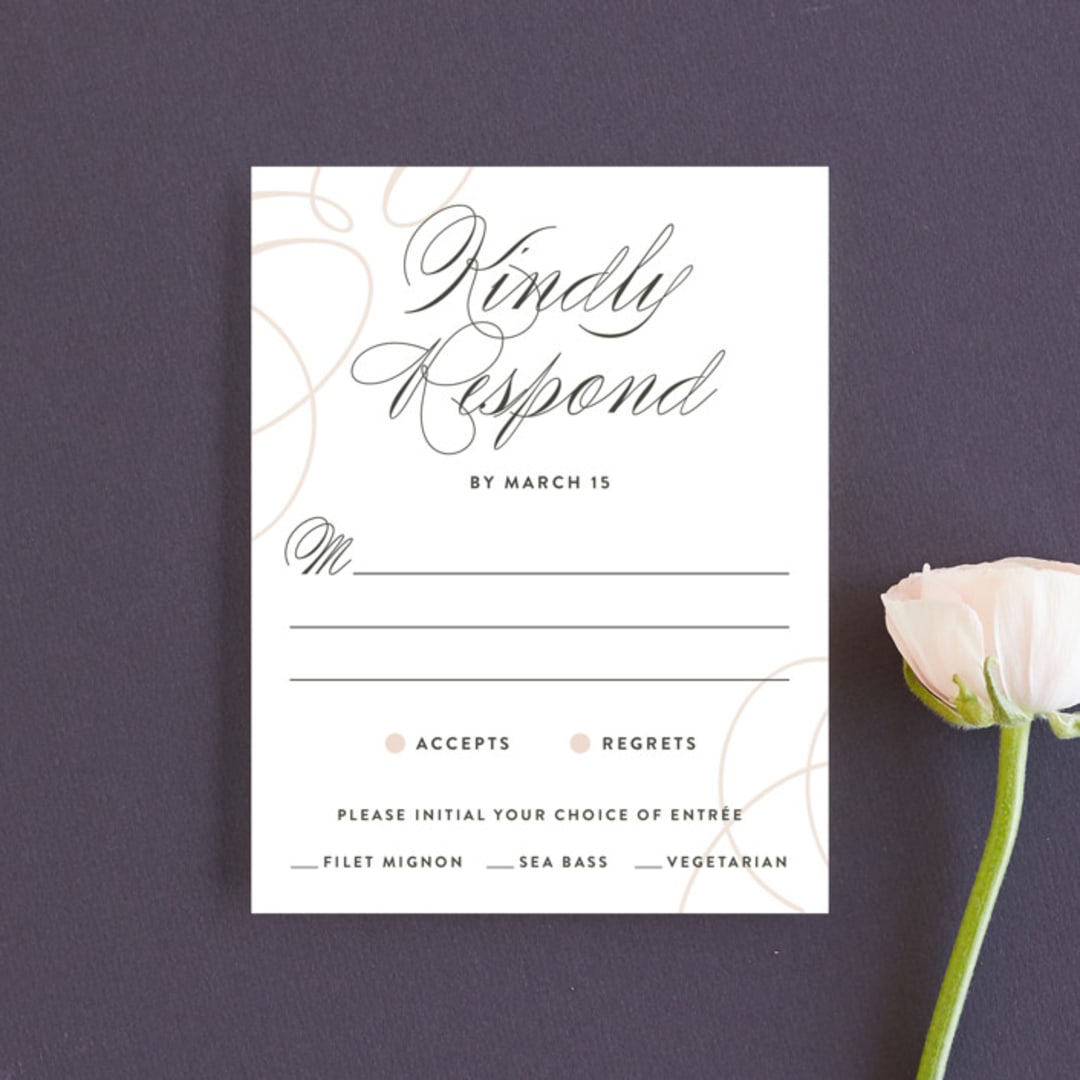 "Twirl Monogram B" - RSVP Cards in Blush by Ariel Rutland - Front