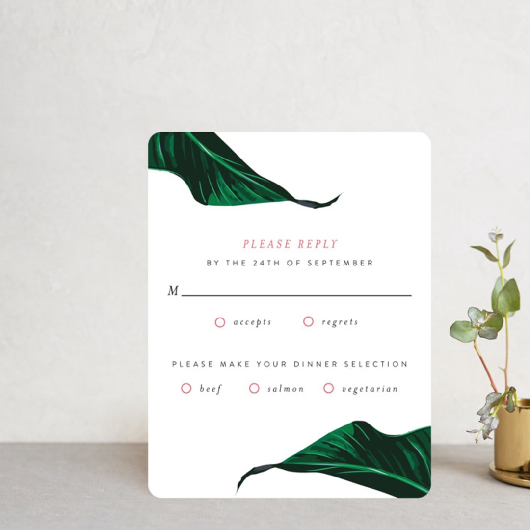 "Mod Palm" - RSVP Cards in Pearl by Erin Hodges - Front