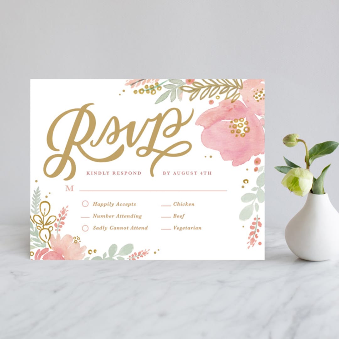 "Floral Vignette" - RSVP Cards in Brass by Kristen Smith - Front