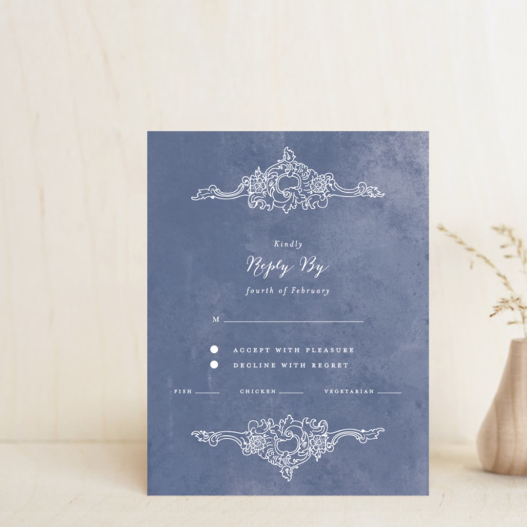 "Ornate" - RSVP Cards in Indigo by Nazia Hyder - Front