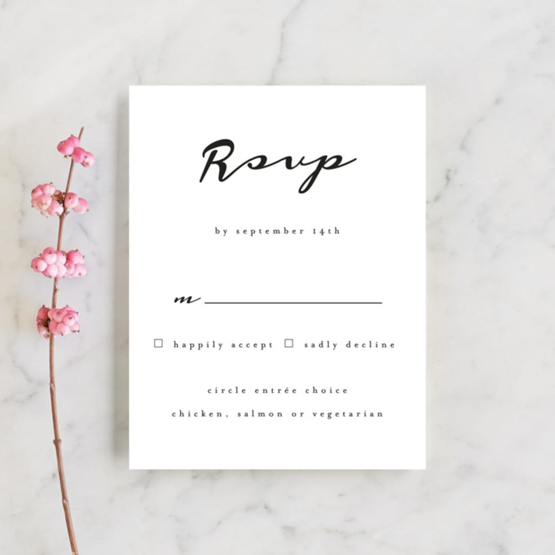"Dressed in White" - RSVP Cards in Cloud by Angela Garrick - Front