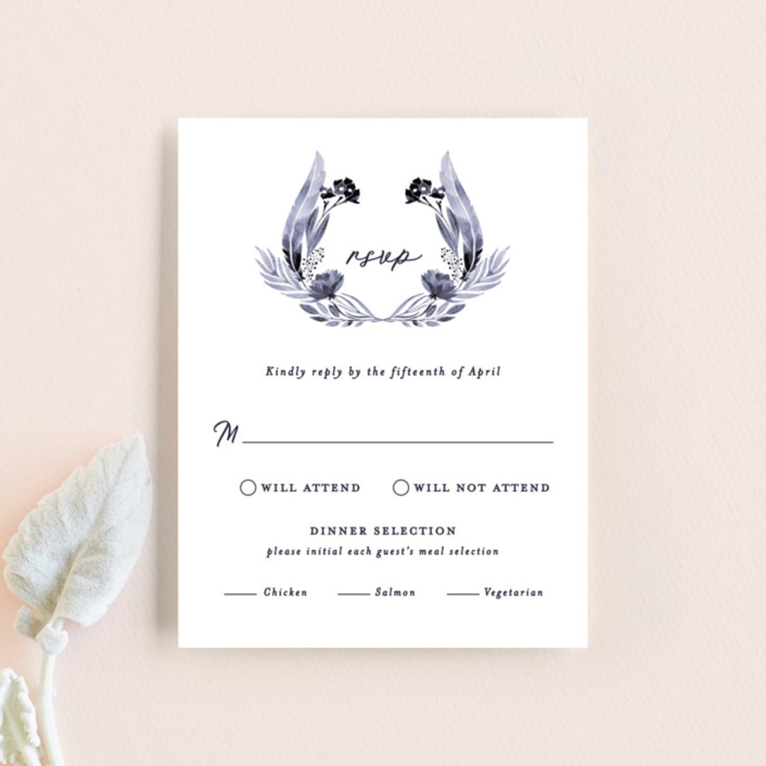"feathers & florals" - RSVP Cards in Dusk by Olivia Raufman - Front