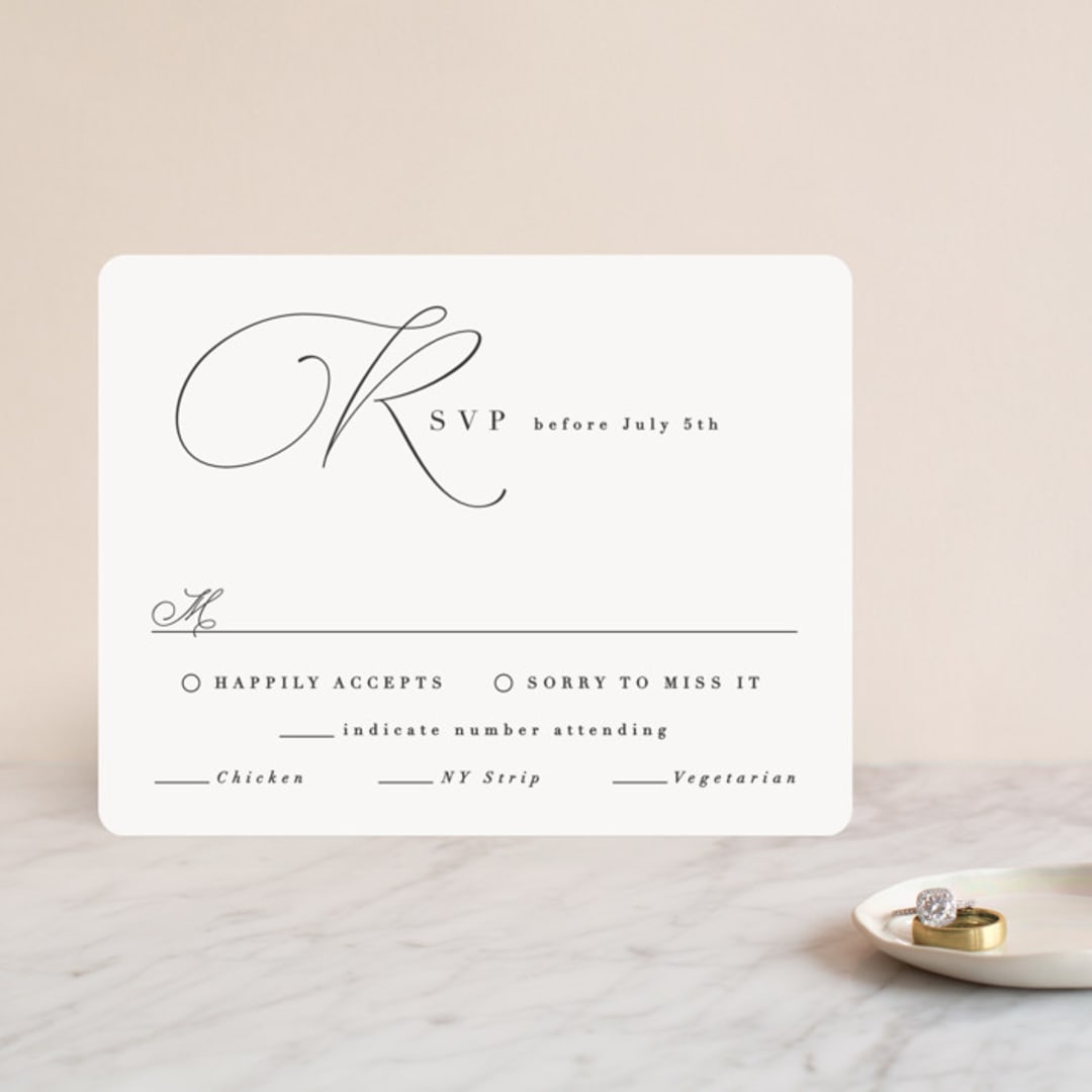 "Flowing Initials" - RSVP Cards in Ivory by Hooray Creative - Front