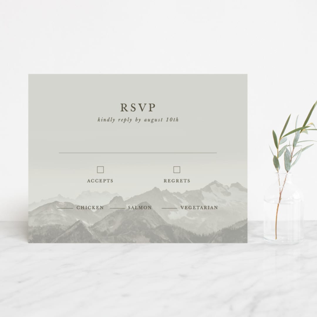 "Modern Mountain" - RSVP Cards in Fog by Stephanie Biller - Front