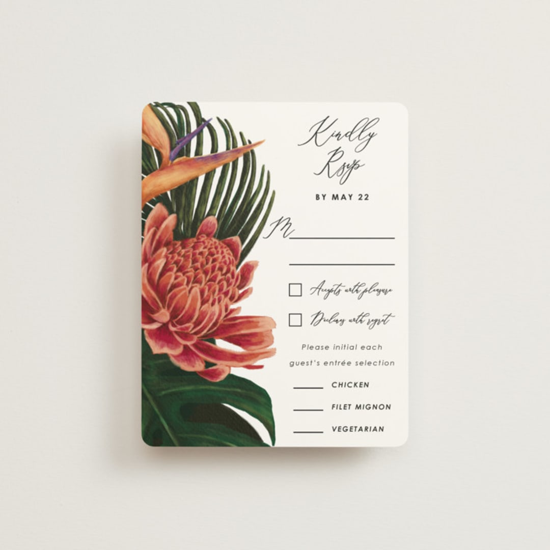 "Tropical Bouquet" - RSVP Cards in Basil by Elly - Front