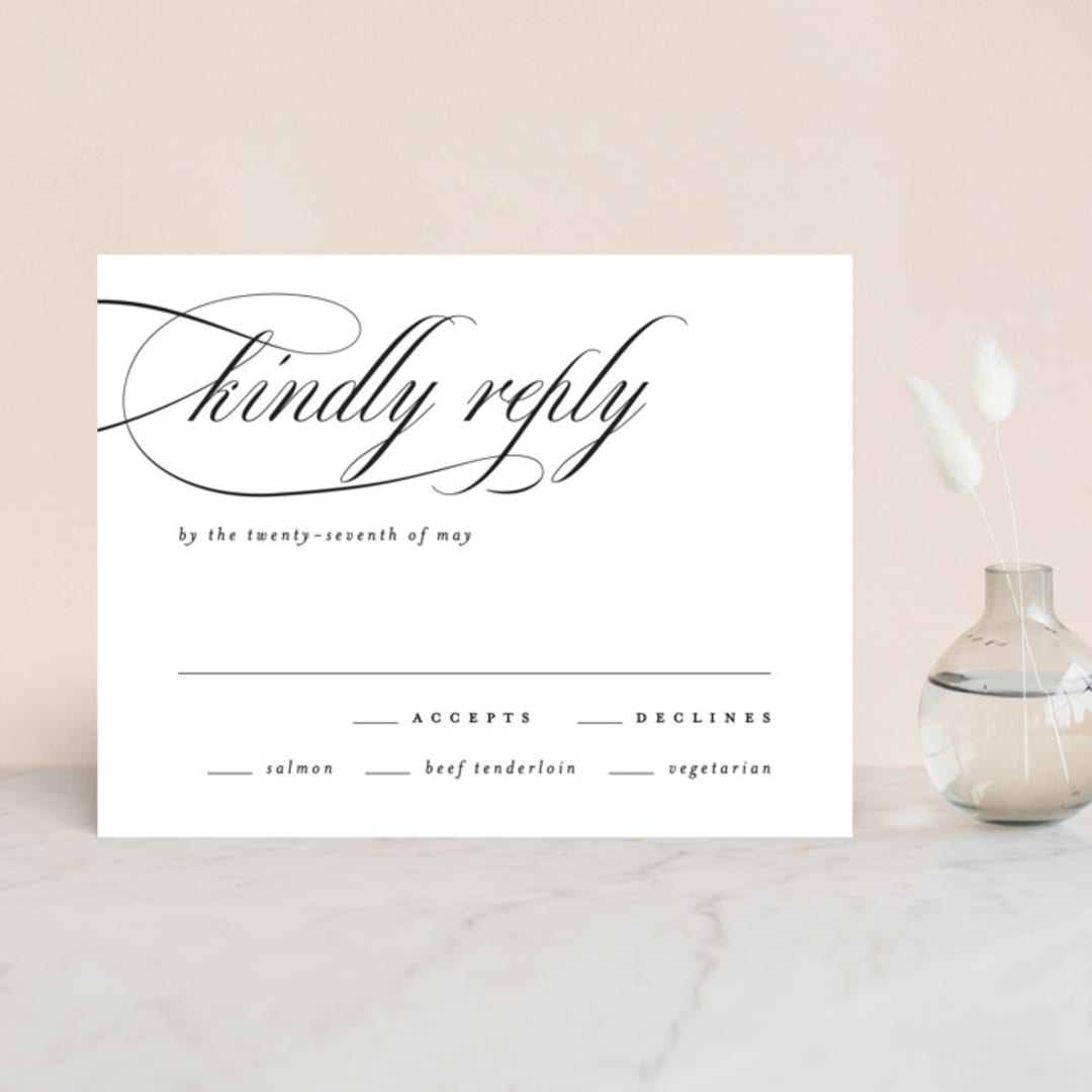 "Scripted Union" - RSVP Cards in Pearl by Kelly Schmidt - Front