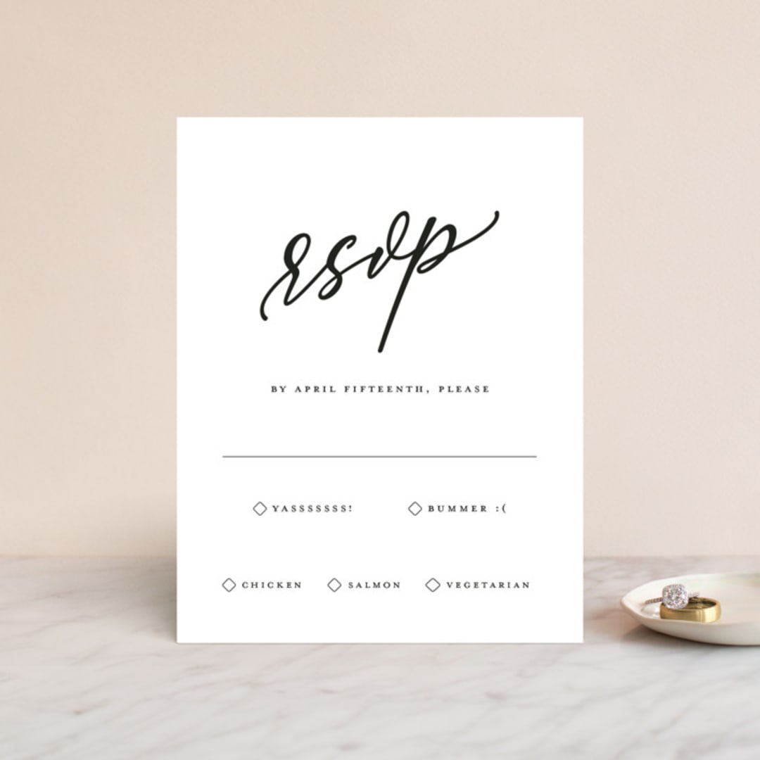 "Why Knot" - RSVP Cards in Ebony by Karen Glenn - Front