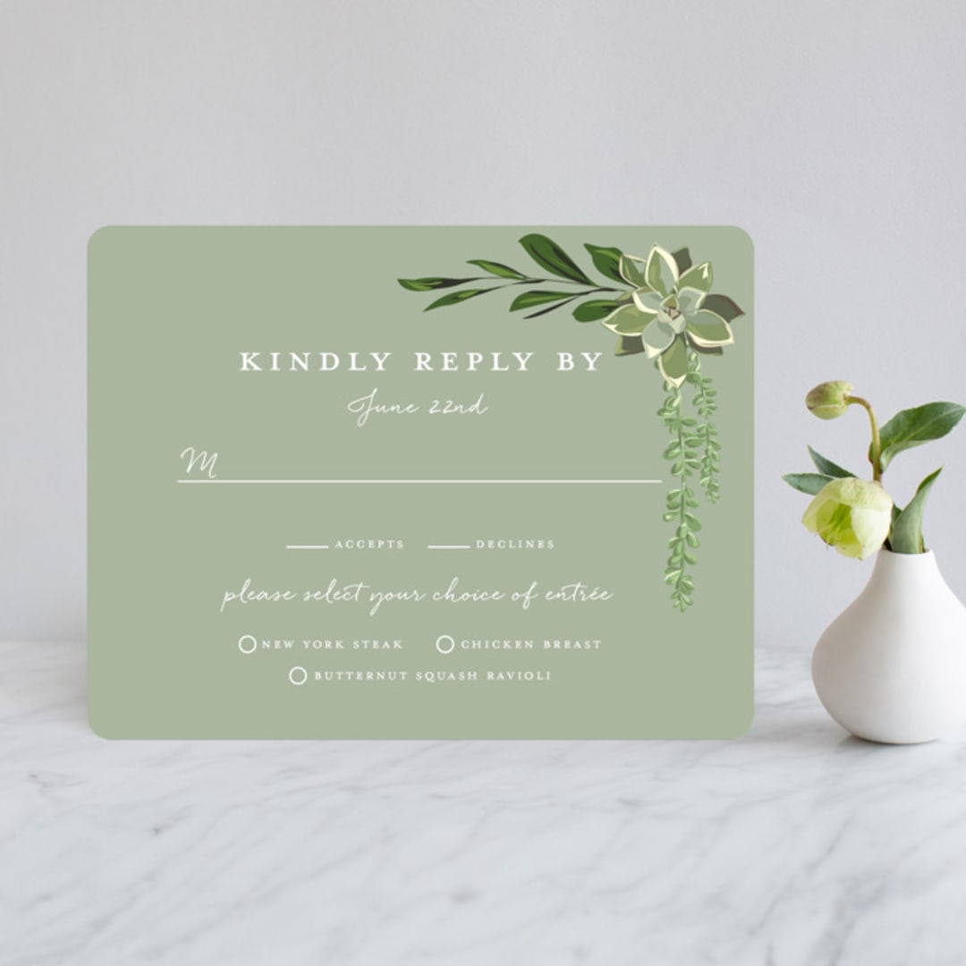 "Agave & Greens" - RSVP Cards in Ivory by Susan Moyal - Front