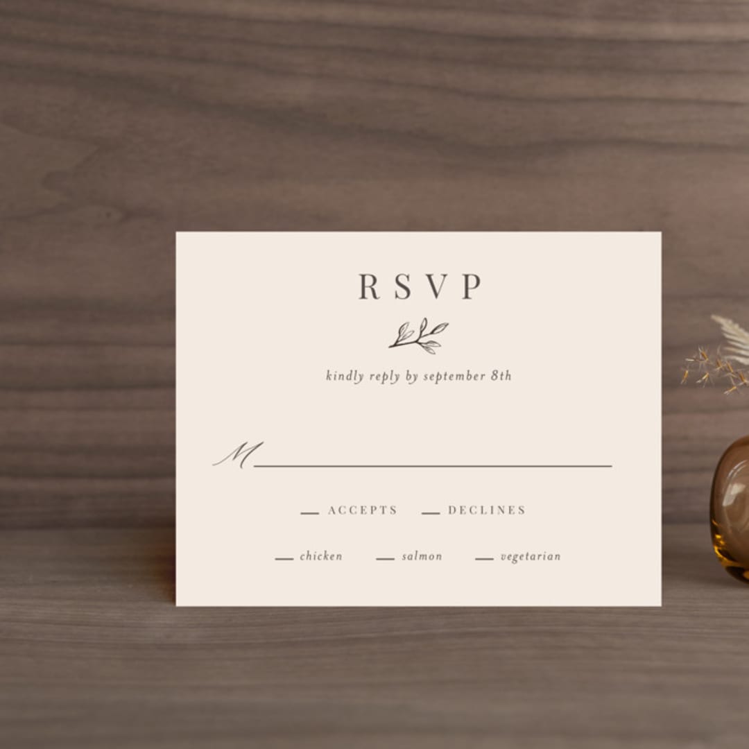 "Leafy Branch" - RSVP Cards in Latte by Katherine Moynagh - Front