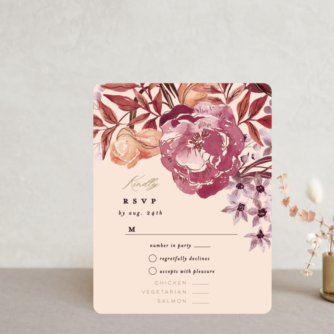 "Fall Floral" - RSVP Cards in Mauve by Alethea and Ruth - Front