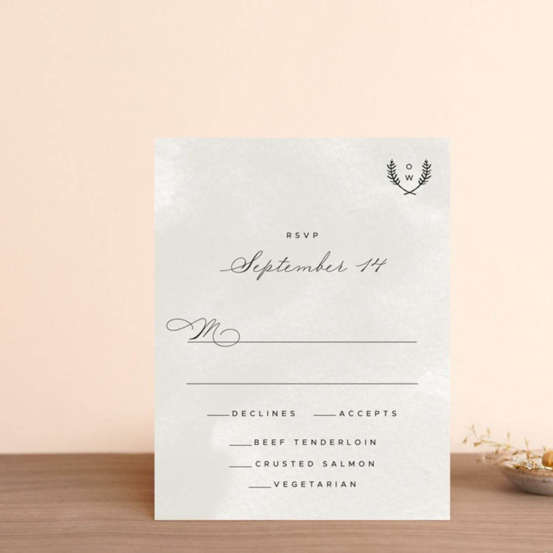 "Elegant Crest" - RSVP Cards in Stone by Ariel Rutland - Front