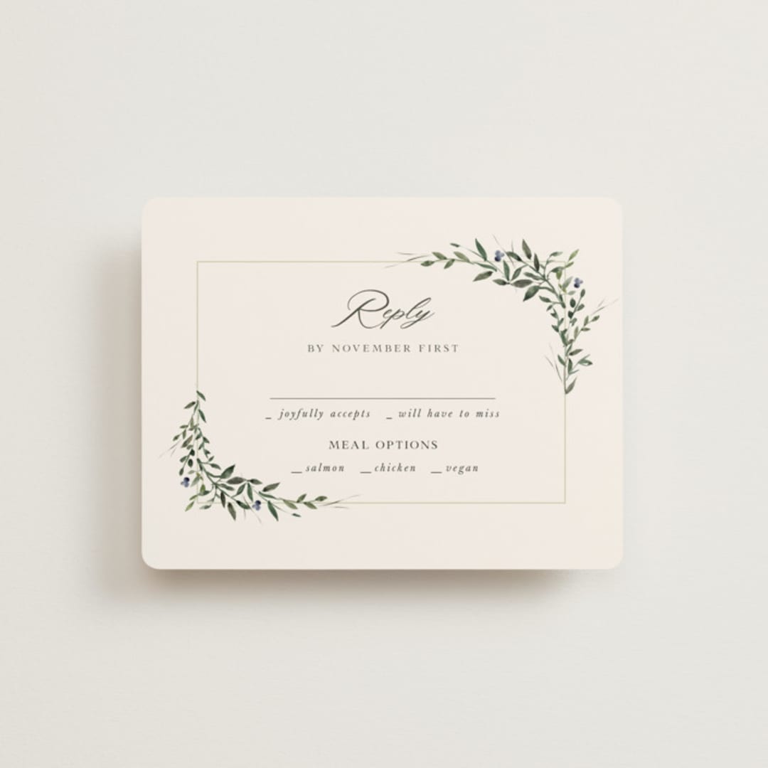 "Green Wreath" - RSVP Cards in Champagne by Lori Wemple - Front