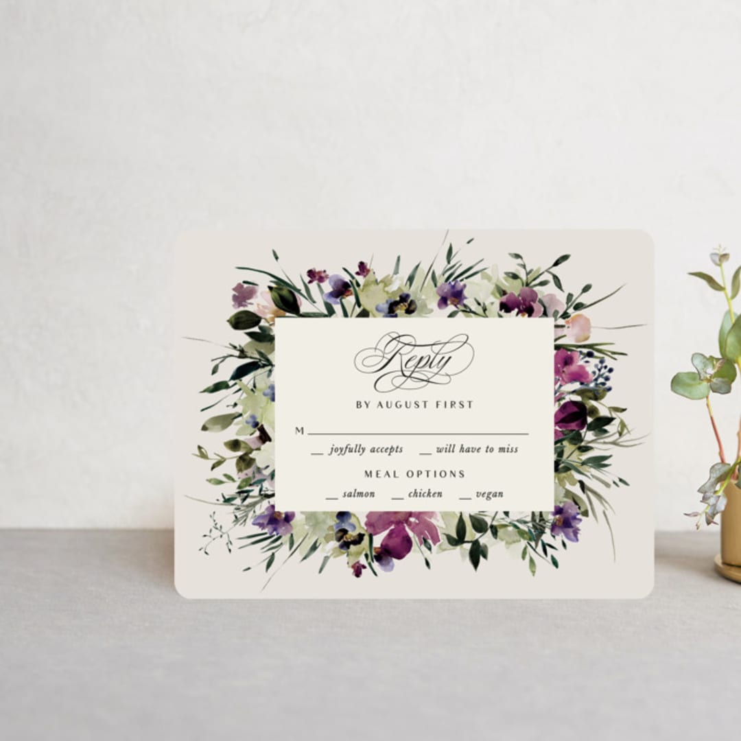 "Floral Love" - RSVP Cards in Lilac by Lori Wemple - Front