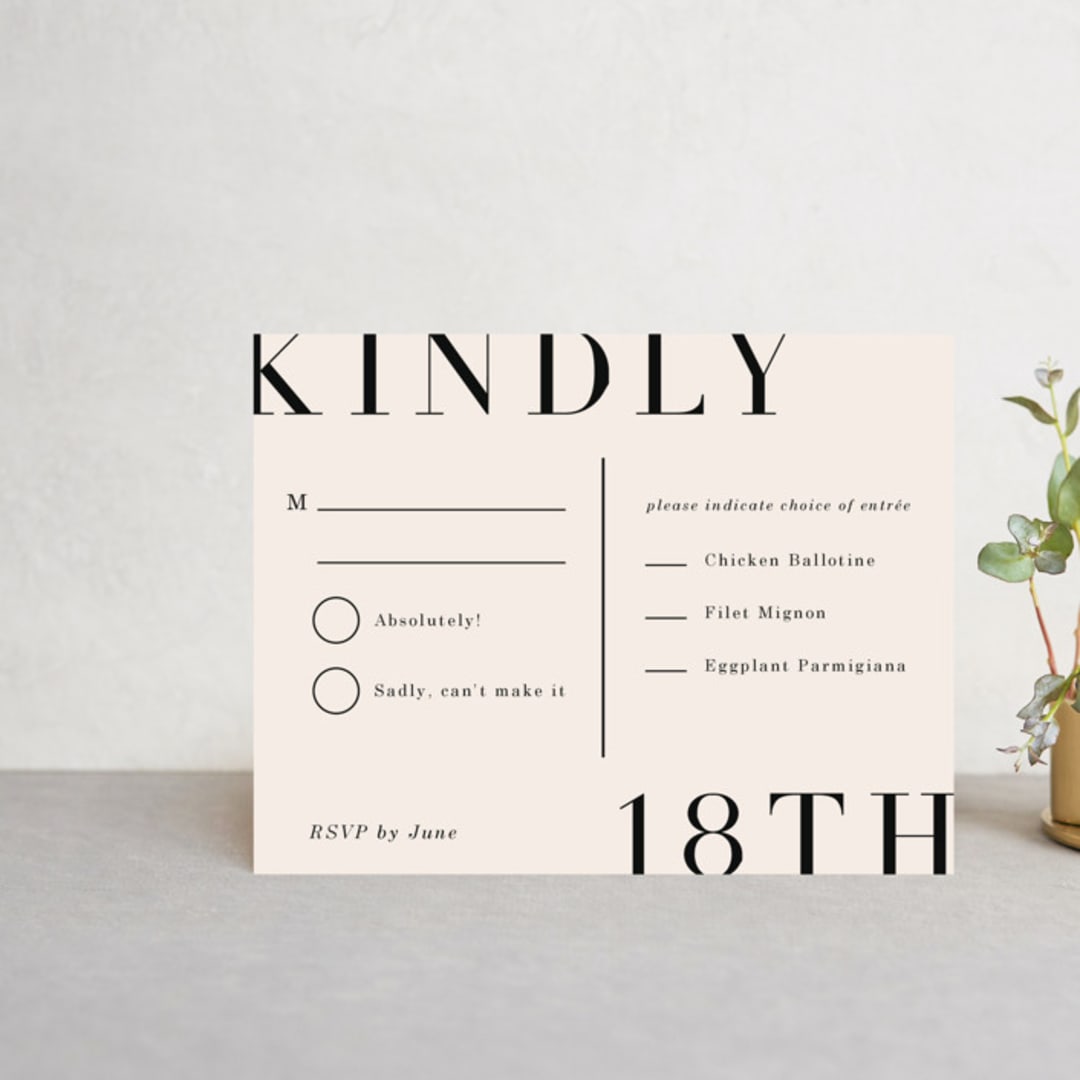 "Magazine Serif" - RSVP Cards in Sand Dunes by Elly - Front