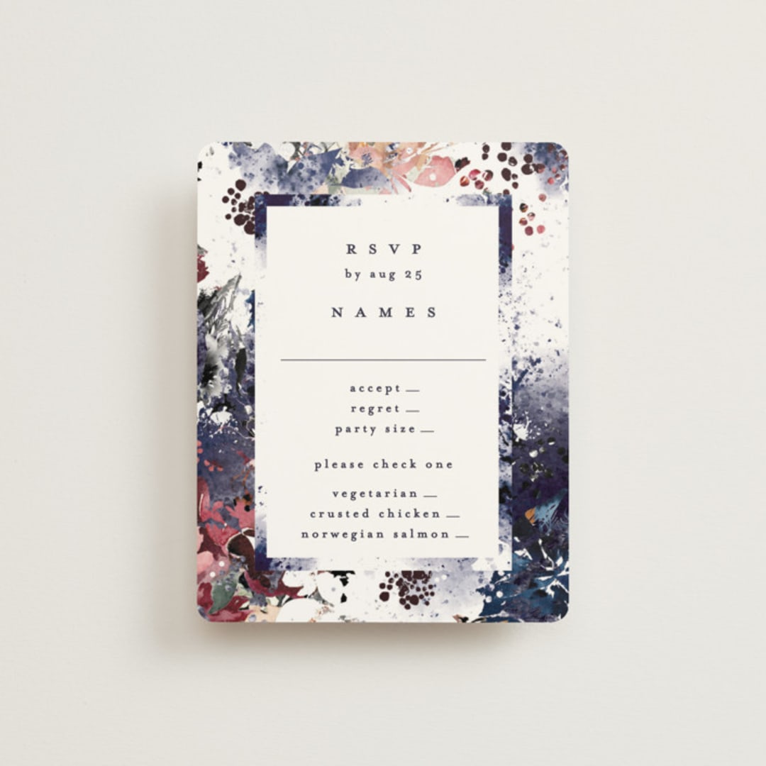 "Floral Cascade" - RSVP Cards in Navy by Phrosné Barwood - Front