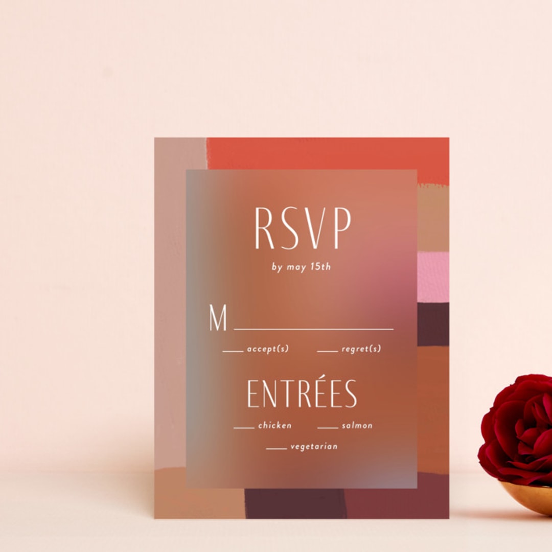 "Retro Grid" - RSVP Cards in Sunset by Simona Camp - Front