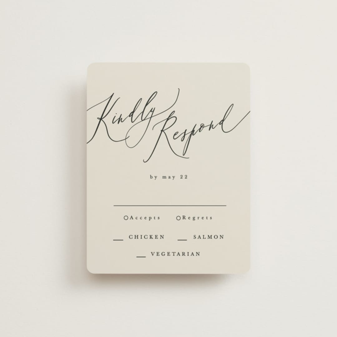 "Tilted Script" - RSVP Cards in Ivory by Hannah Williams - Front