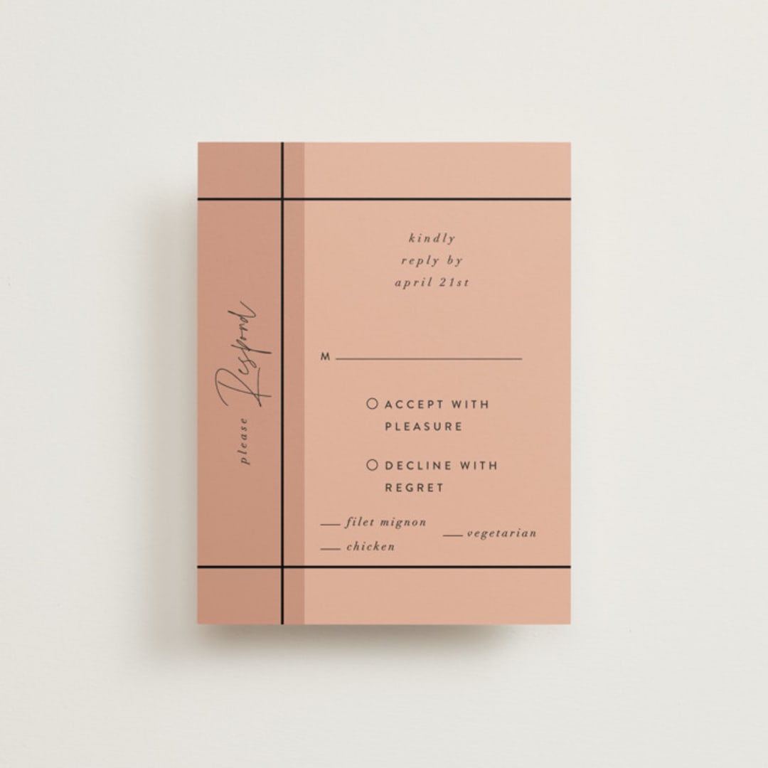 "Script" - RSVP Cards in Mauve by Nazia Hyder - Front