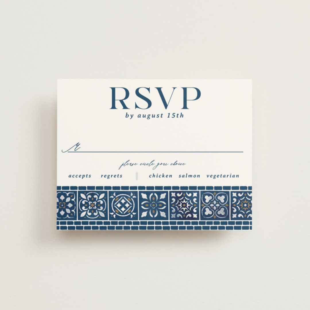 "Mediterranean Tiles" - RSVP Cards in Ocean by GeekInk Design - Front