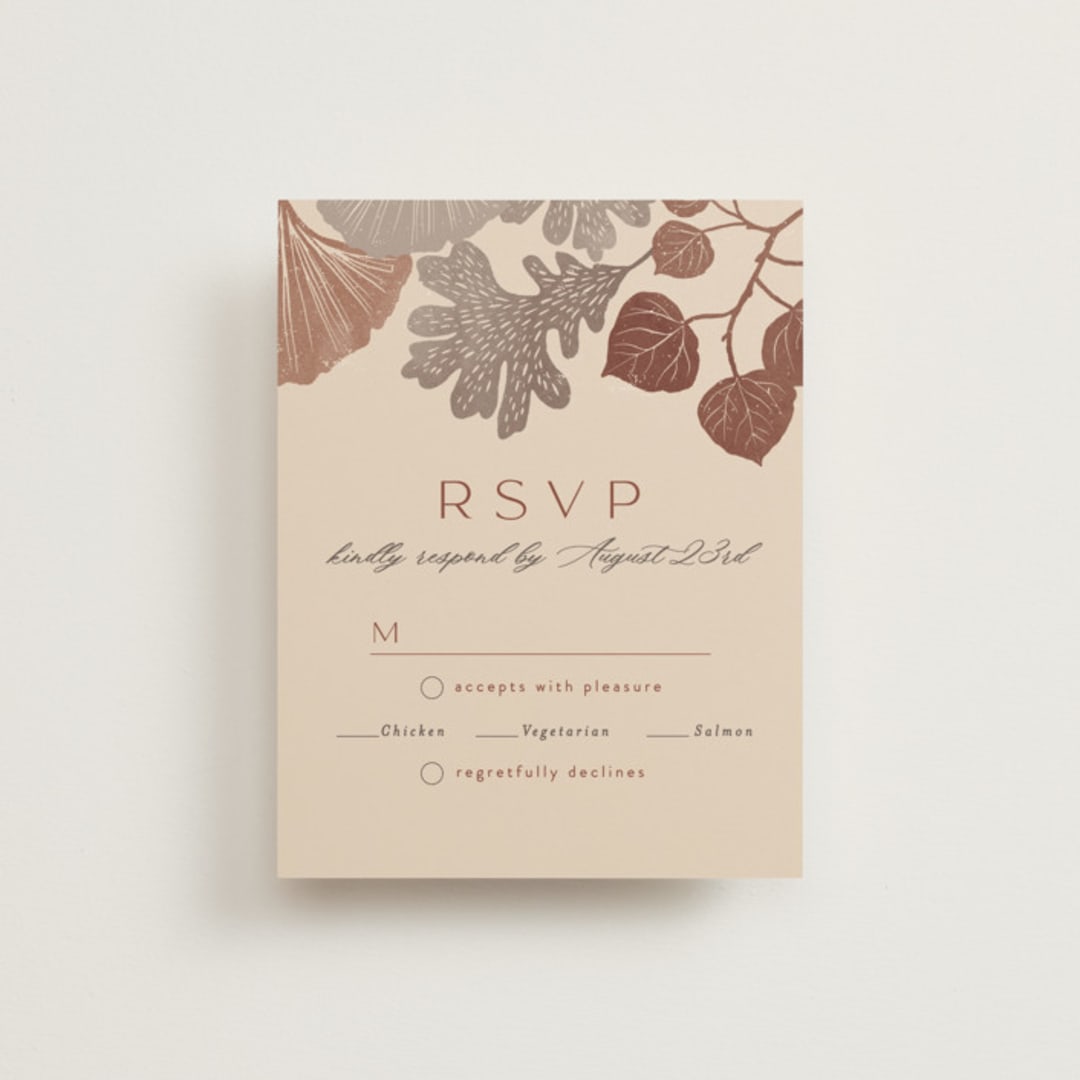 "Leaf Cascade" - RSVP Cards in Latte by Alethea and Ruth - Front