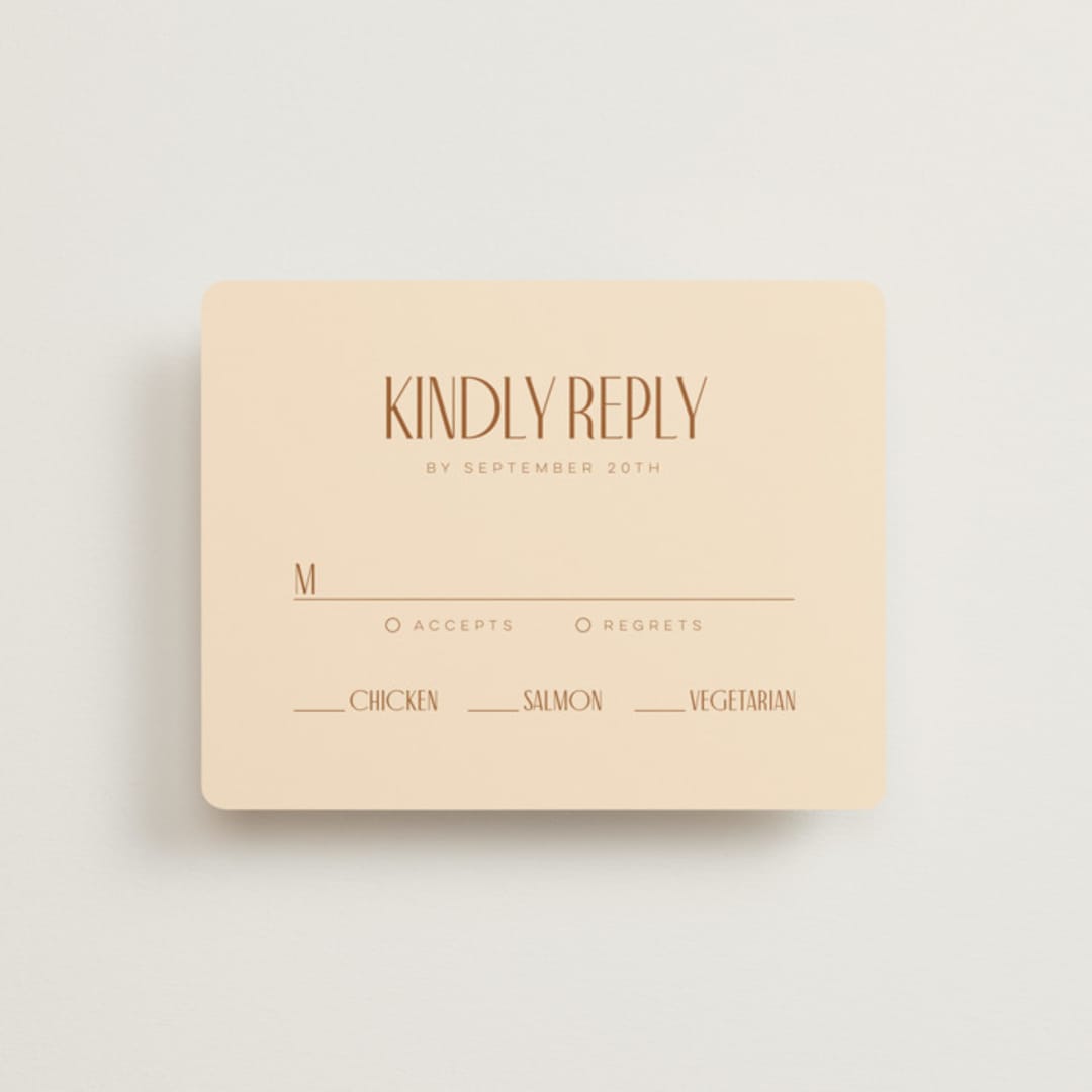 "Classic Touch" - RSVP Cards in Rust by April Astudillo - Front