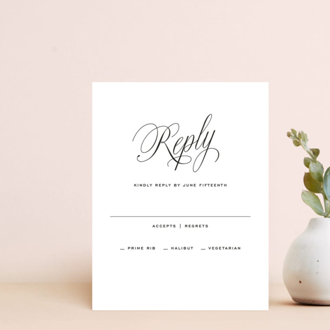 "Stacked Script" - RSVP Cards in Classic by Olivia Kanaley Inman - Front