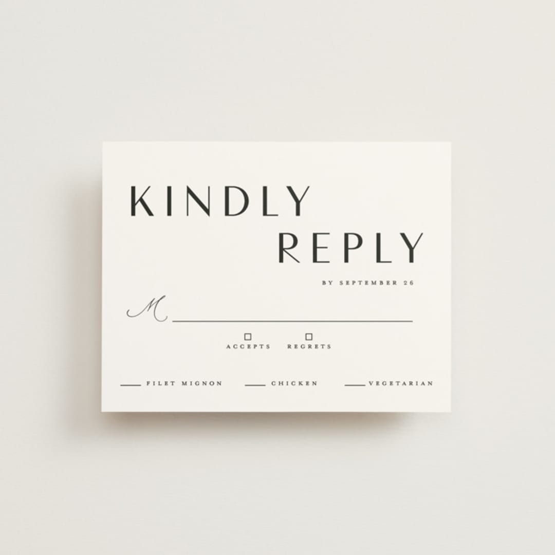 "Modern Classic Names" - RSVP Cards in Onyx by Emily Betts - Front