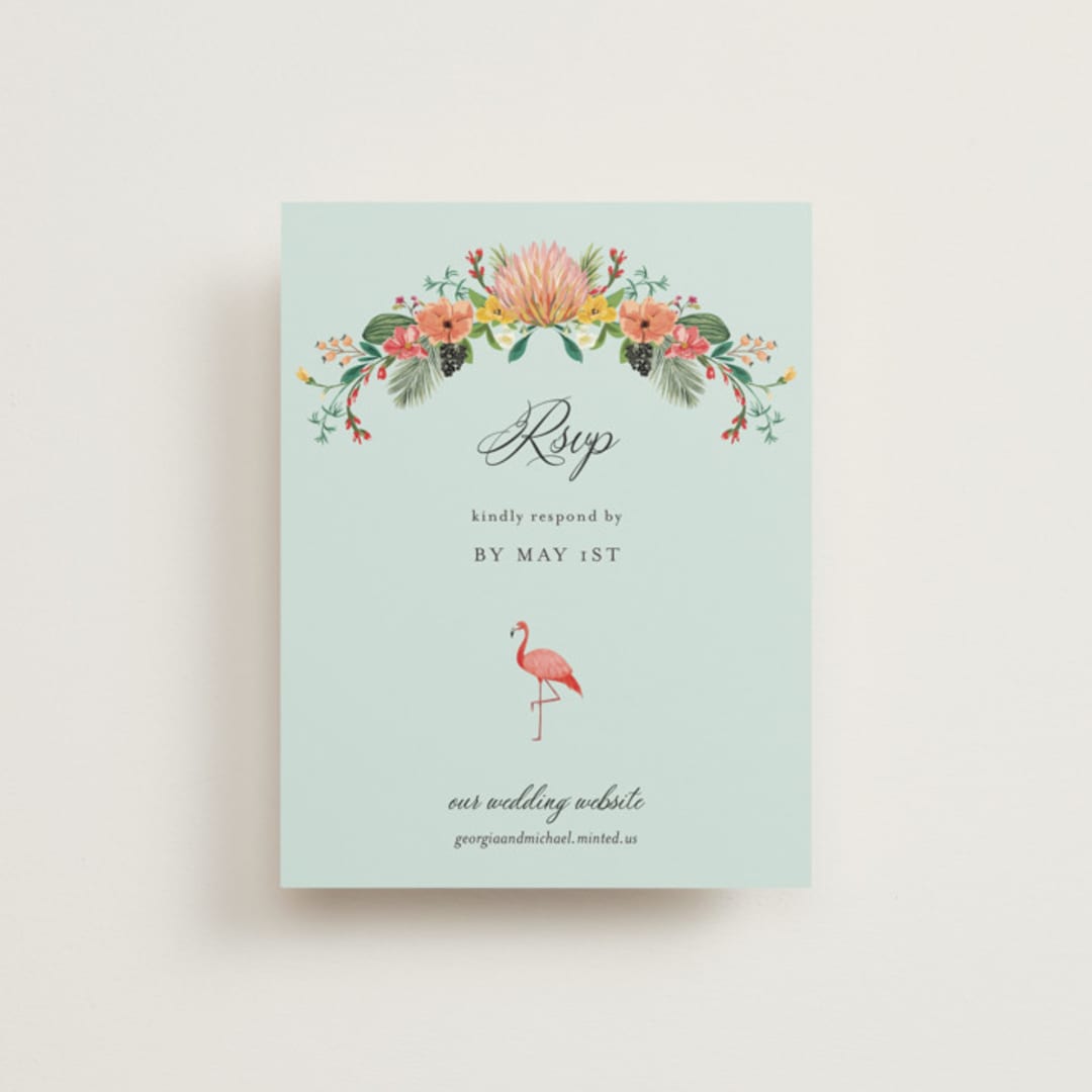 "Tropical Crest" - RSVP Online Enclosure Cards in Papaya by Susan Moyal - Front