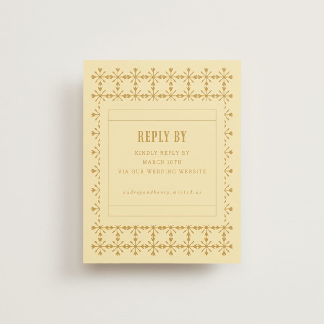 "Vintage Label" - RSVP Online Enclosure Cards in Butter by Nazia Hyder - Front
