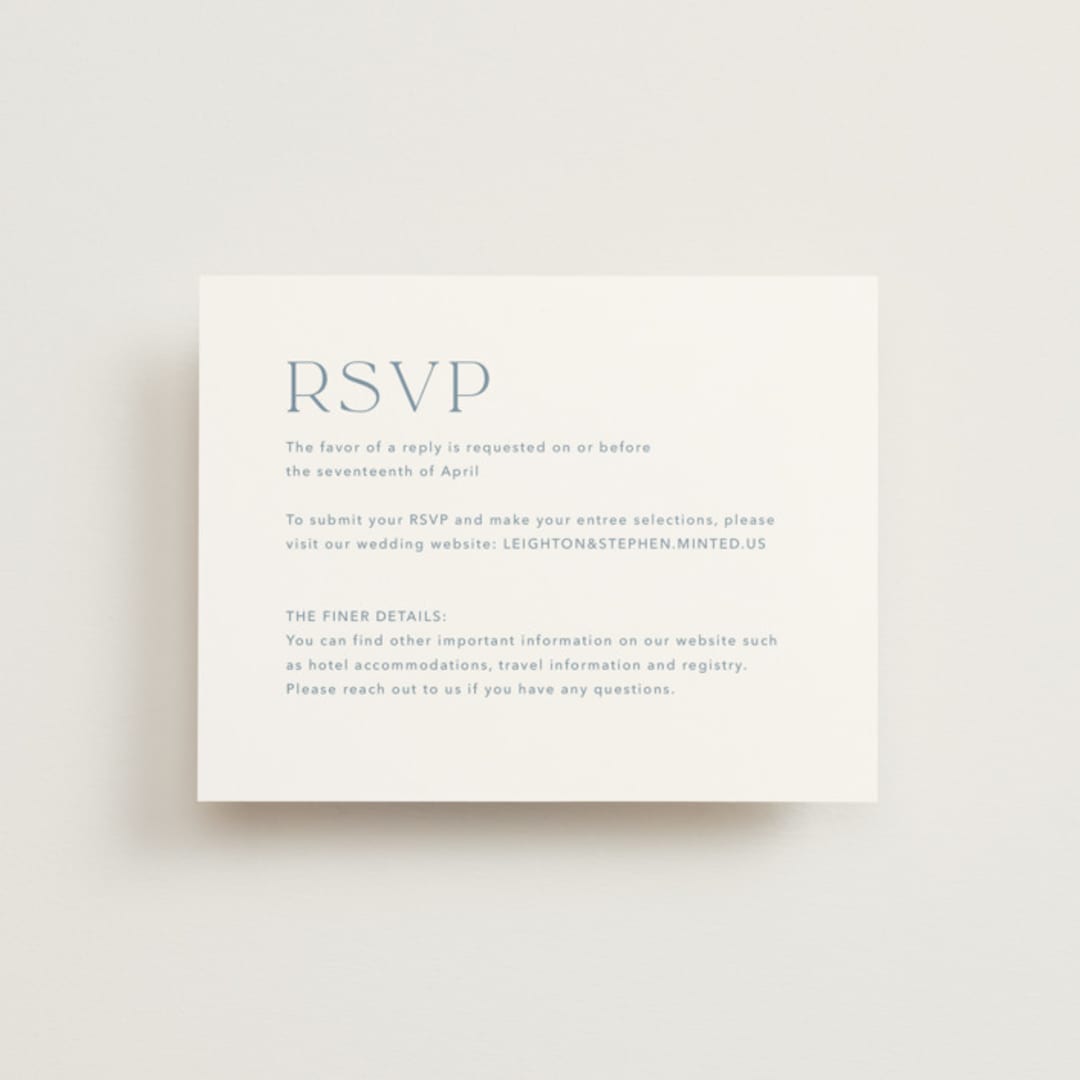 "Leighton" - RSVP Online Enclosure Cards in Lakeshore Blue by Jennifer Postorino - Front