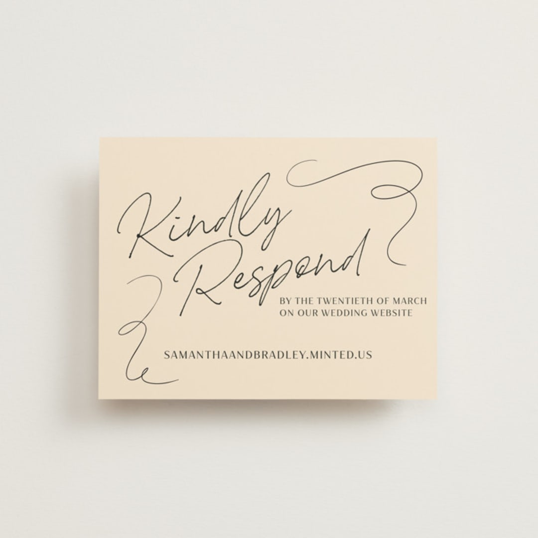 "French Whimsy Script" - RSVP Online Enclosure Cards in Champagne by Wallace Design Co. - Front