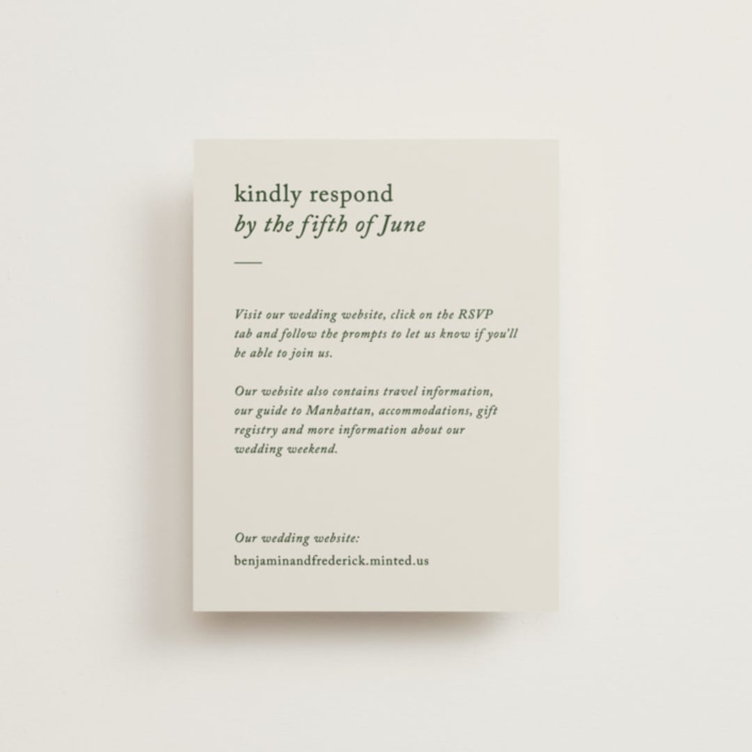 "Editorial" - RSVP Online Enclosure Cards in Forest by Bethan - Front