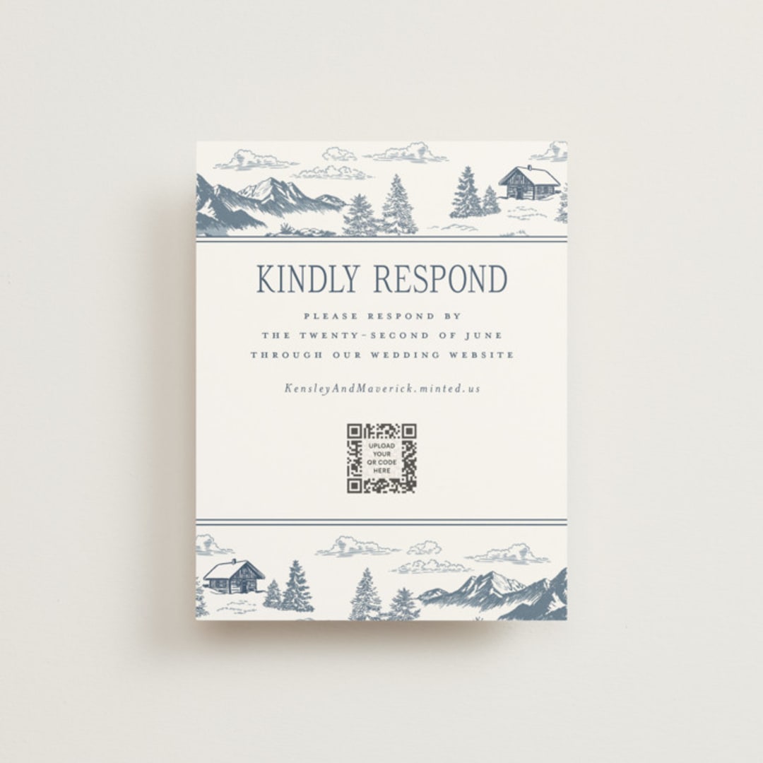 "Aspen Toile" - RSVP Online Enclosure Cards in Denim by Jenna Holcomb - Front