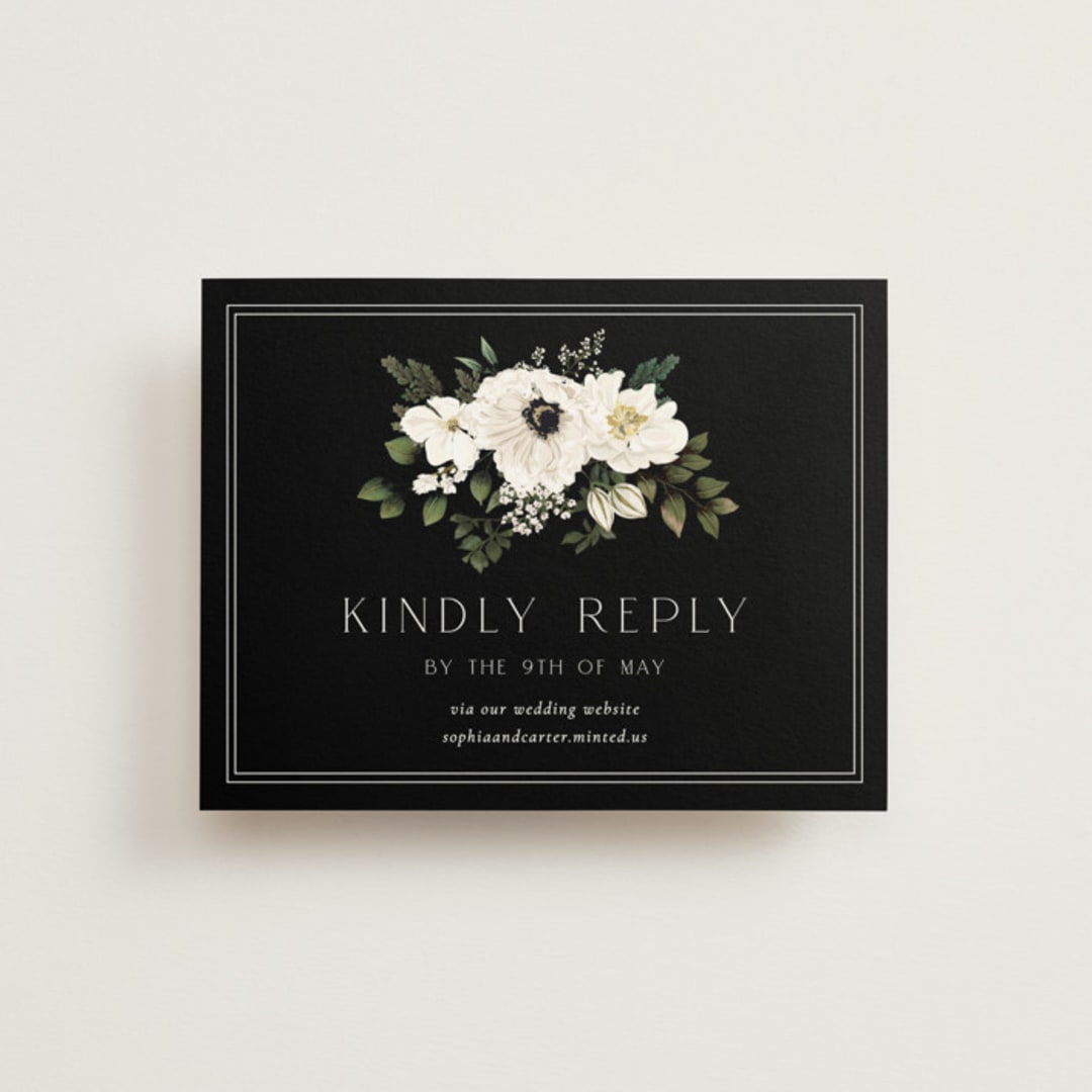 "Botanical Love" - RSVP Online Enclosure Cards in Black Tie by Susan Moyal - Front