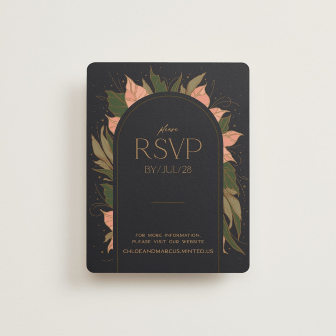 "Elegant Leaves" - RSVP Online Enclosure Cards in Slate by GeekInk Design - Front