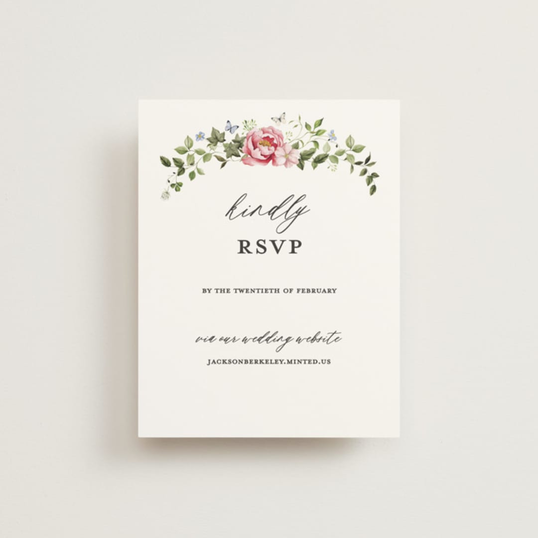 "Ornate" - RSVP Online Enclosure Cards in Peony by Sarah Knight - Front