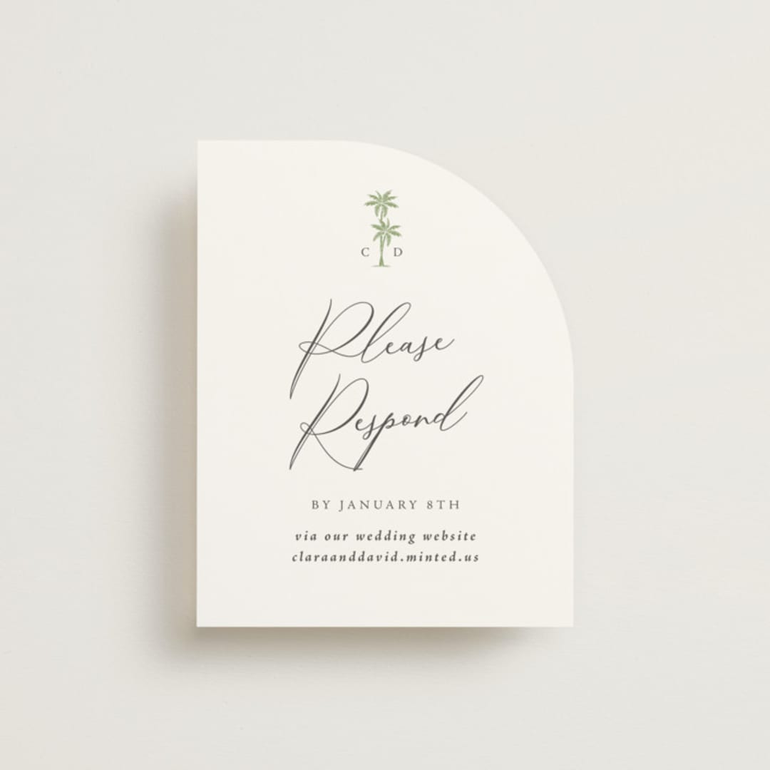 "Palm Monogram" - RSVP Online Enclosure Cards in Leaf by Olivia Raufman - Front