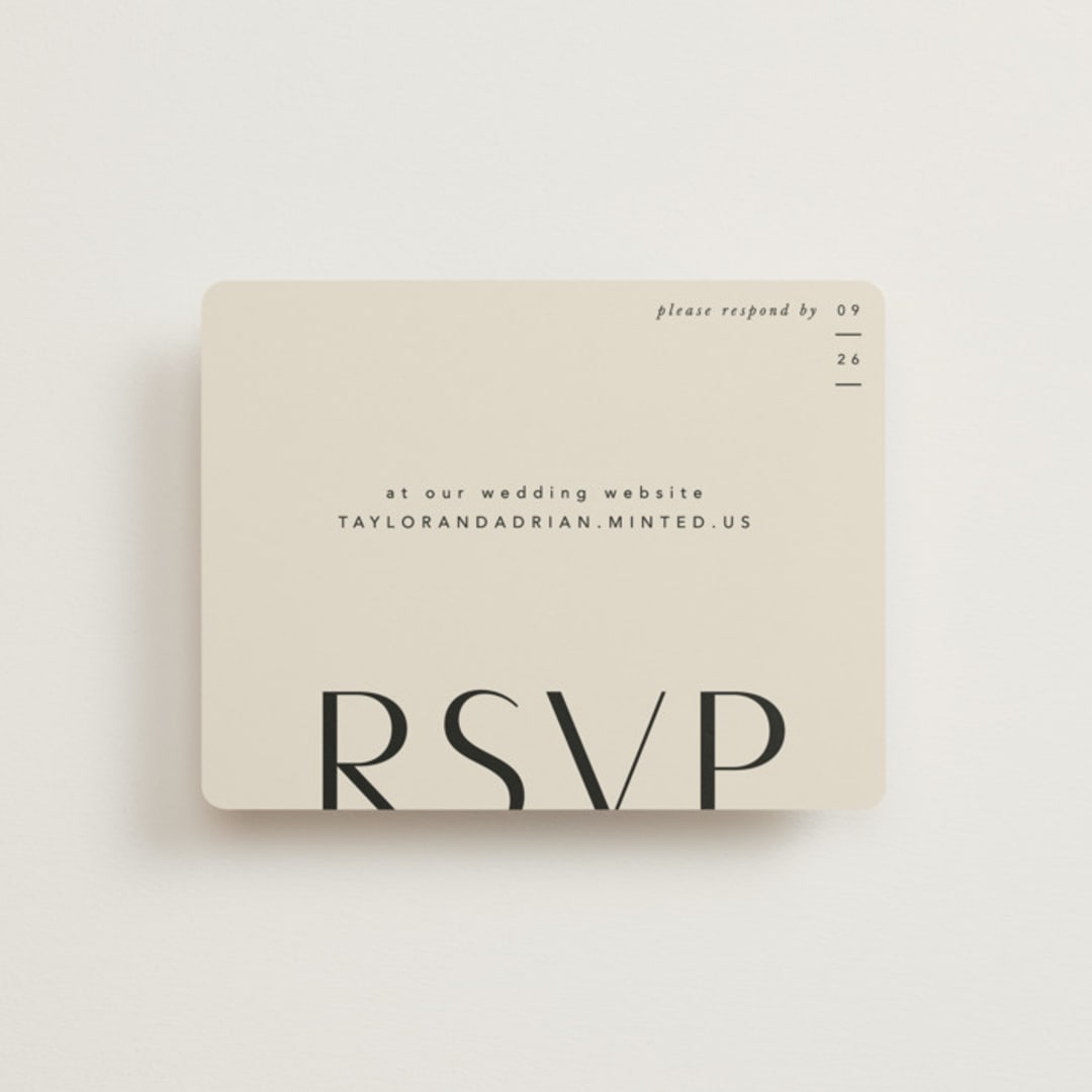 "Amara" - RSVP Online Enclosure Cards in Sand by Robert and Stella - Front