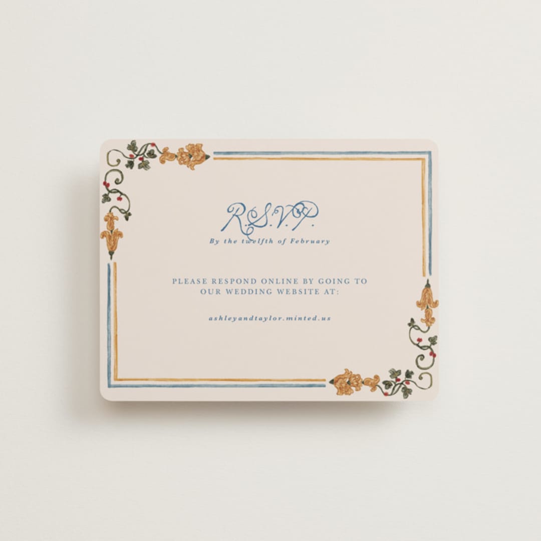 "Swan Crest" - RSVP Online Enclosure Cards in Royal by Cass Loh - Front