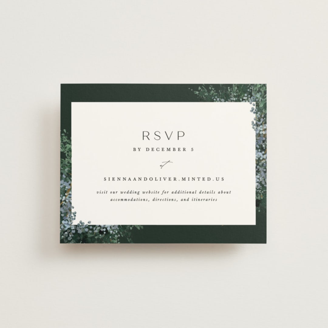 "Juniper" - RSVP Online Enclosure Cards in Emerald by Kate Ahn - Front